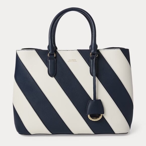 Lauren Ralph Lauren Handbags - LIKE NEW LAUREN RALPH LAUREN Striped Marcy Satchel Navy and White with Dust Bag
